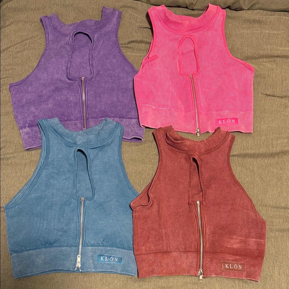 KLON Ribbed Zip-Up Crop Tops Set
